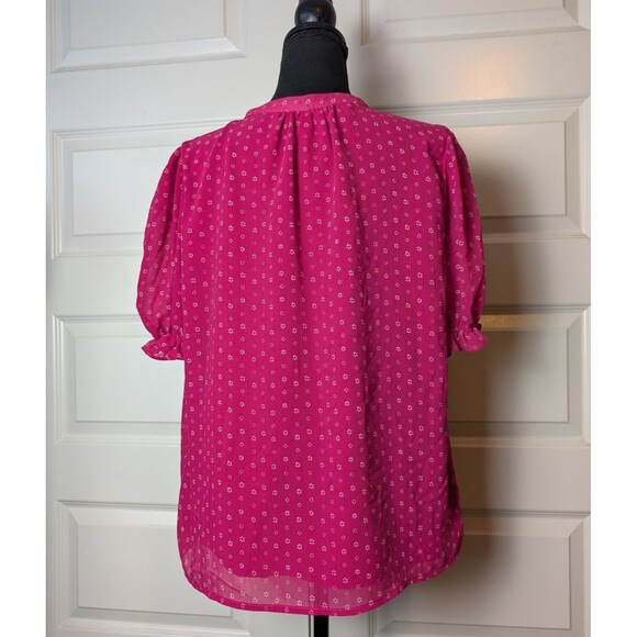 J Crew Size L Blouse Hot Pink  Romantic Buttons Puff Sleeve Casual Coquette - Picture 3 of 10